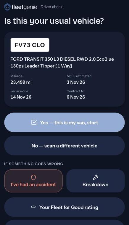 FleetGenius driver check on a phone